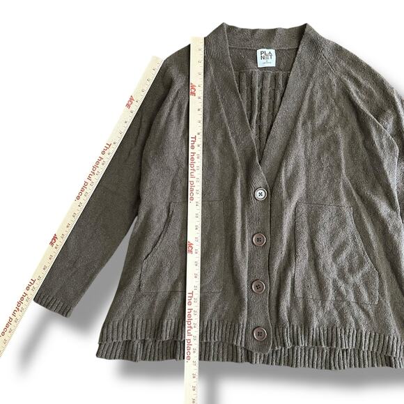 PLANET by Lauren G One Size Brown Cardigan Sweater V-Neck Cable Back Knit - Picture 4 of 7